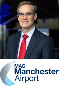 Chris Woodroofe with MAG Manchester Airport logo