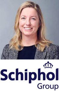 Denise Pronk with Schiphol Group logo
