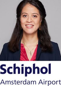 Patricia Vitalis with Schiphol Amsterdam Airport logo