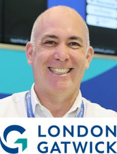 Stevie Summers with London Gatwick logo