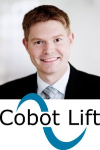 Henrik Gullov with Cobot Lift logo